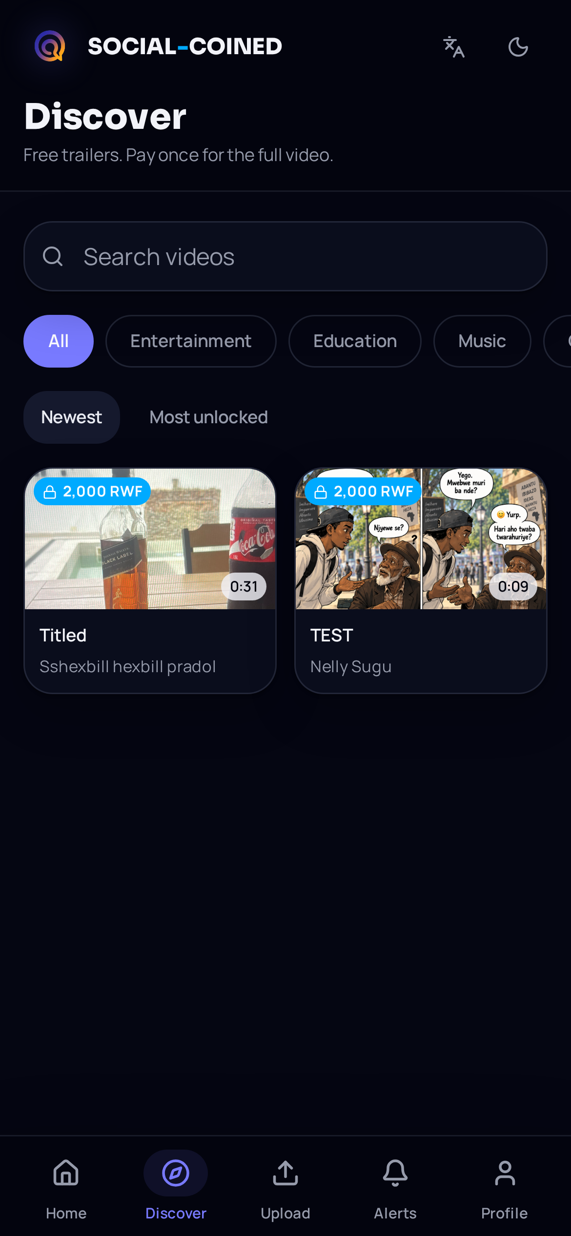 SOCIAL-COINED AFRICA app Discover screen